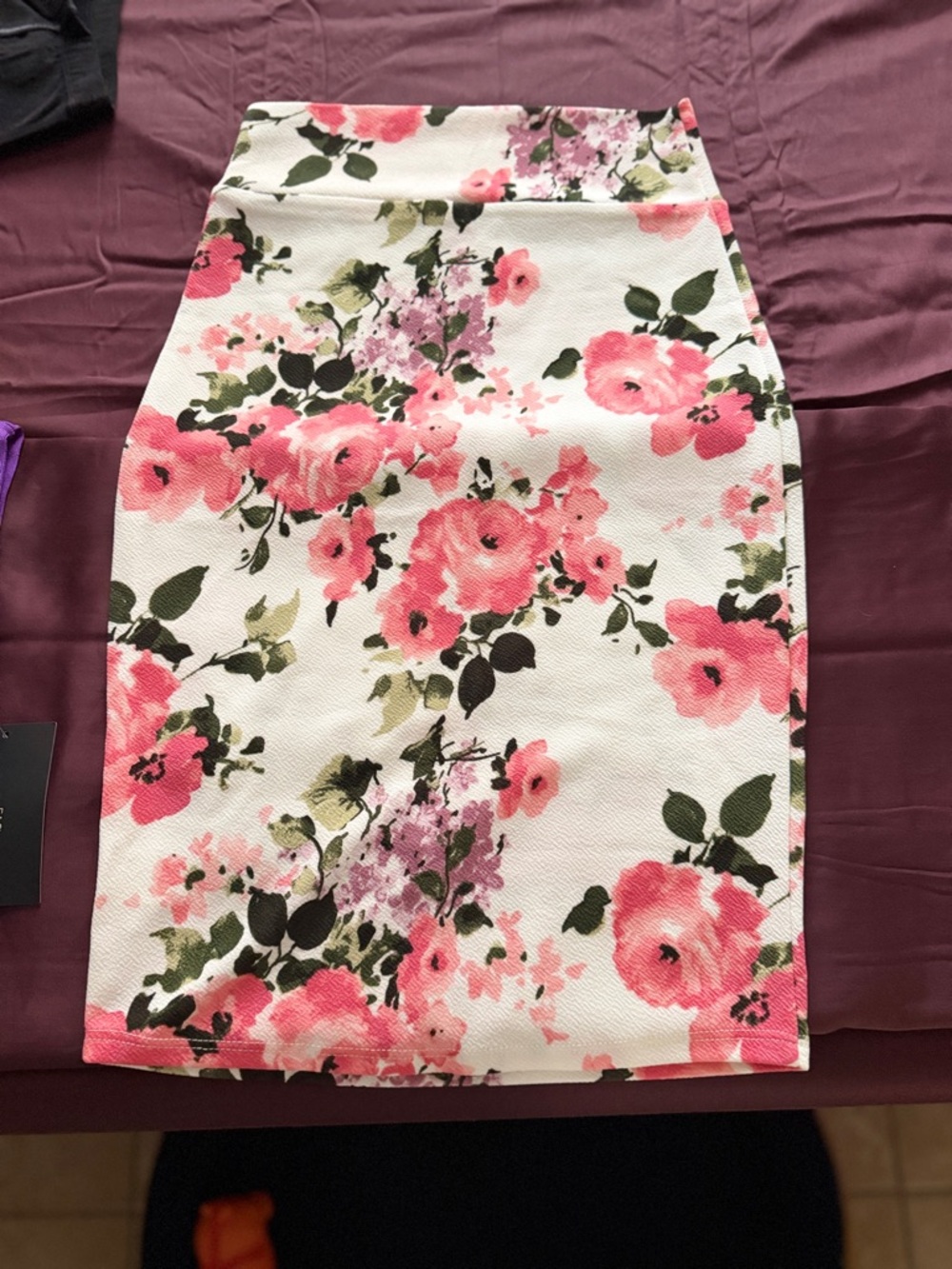 Fashion Nova White Floral Pencil Skirt with Pink and Orange Roses - Picture 3 of 6